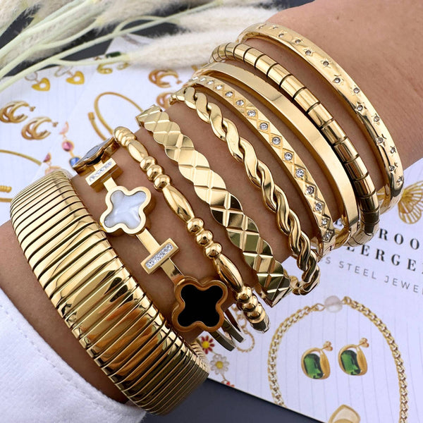 18K gold plated Stainless steel Four-leaf clover Bangle