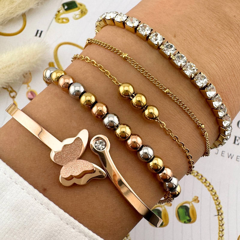 18K gold plated Stainless steel Tri Colour Ball Bracelet