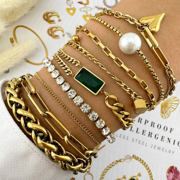 18K gold plated Stainless steel Double Chain Link Bracelet