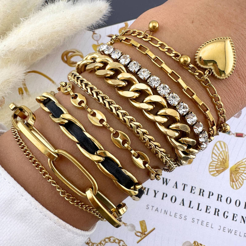 18K gold plated Stainless steel Double Chain Link Bracelet
