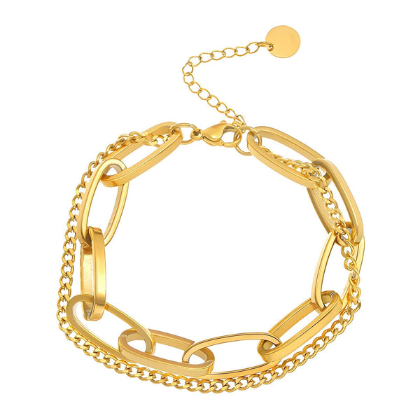 18K gold plated Stainless steel Double Chain Link Bracelet