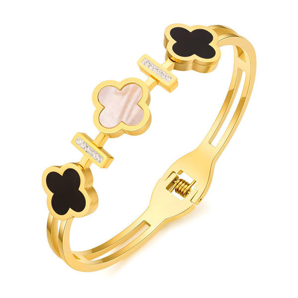 18K gold plated Stainless steel Four-leaf clover Bangle