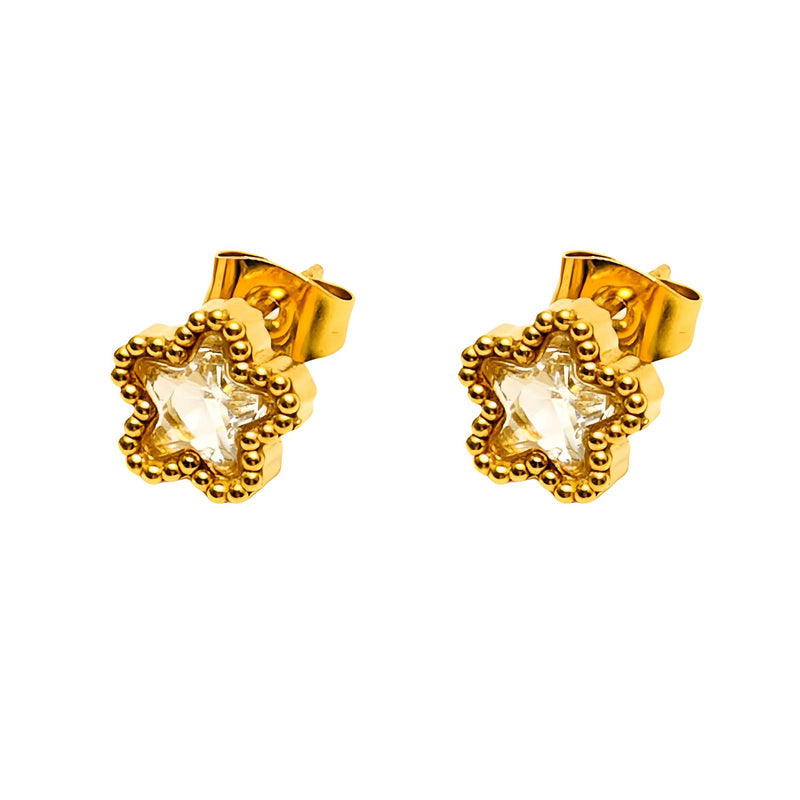 18K gold plated Stainless steel Flowers Stud Earrings