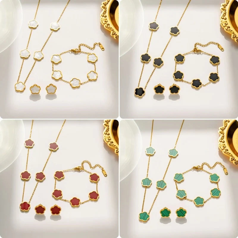 18K gold plated Stainless steel Clover Set